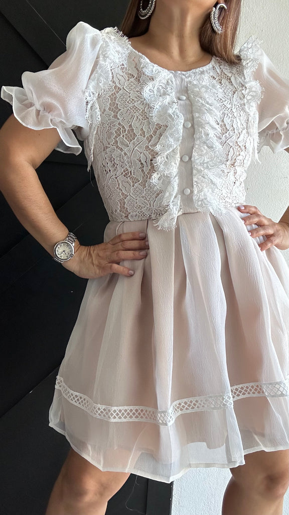 Organza Lace Puff Sleeve Dress. | Coco Nenas Boutique Organza Lace Puff Sleeve Dress. | Coco Nenas Boutique