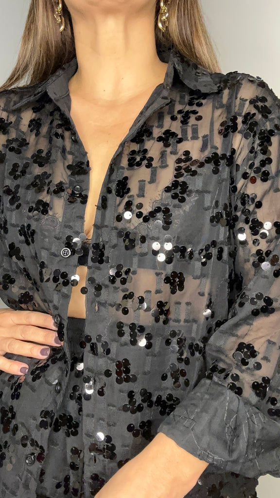 Black chiffon sequin set