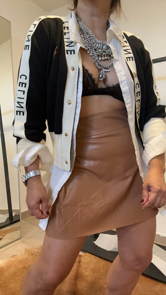 Leather Tennis Skirt in Camel