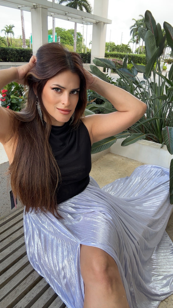 Silver pleated long skirt