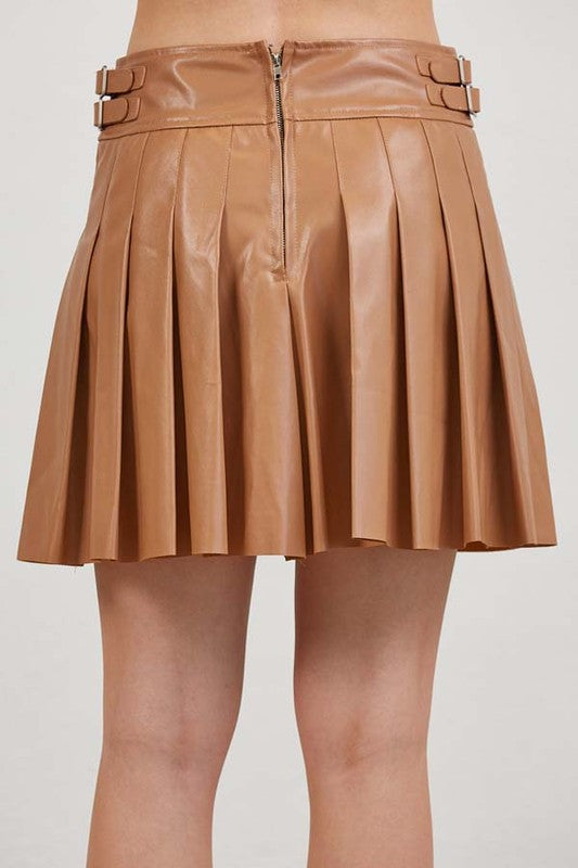 Leather Tennis Skirt in Camel