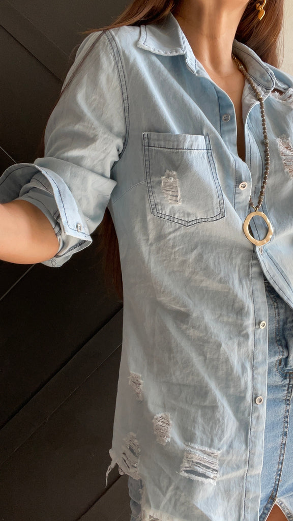 Medium Wash Denim Button Down Shirt