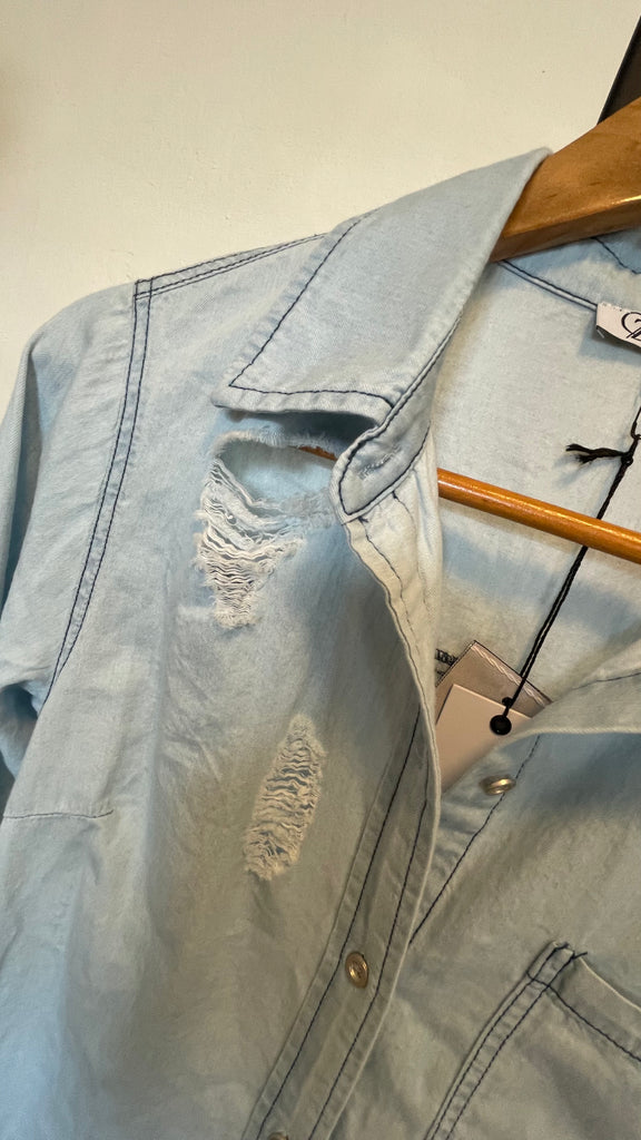 Medium Wash Denim Button Down Shirt