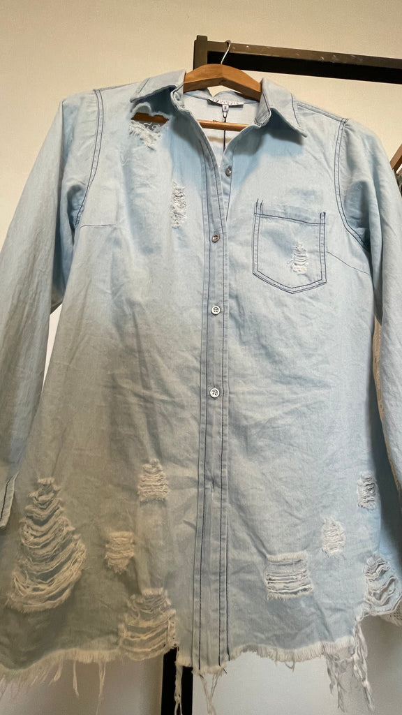 Medium Wash Denim Button Down Shirt