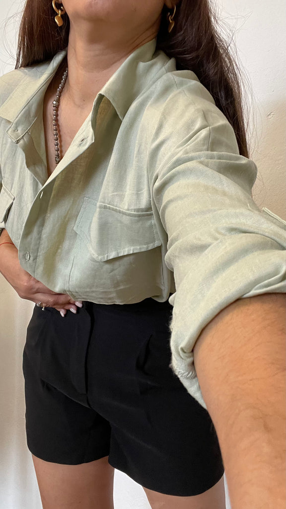 Sage Rolled-Up Sleeve Shirt