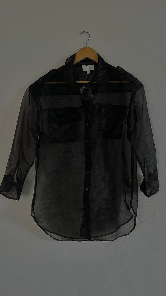 Black Organza Button Down Shirt
