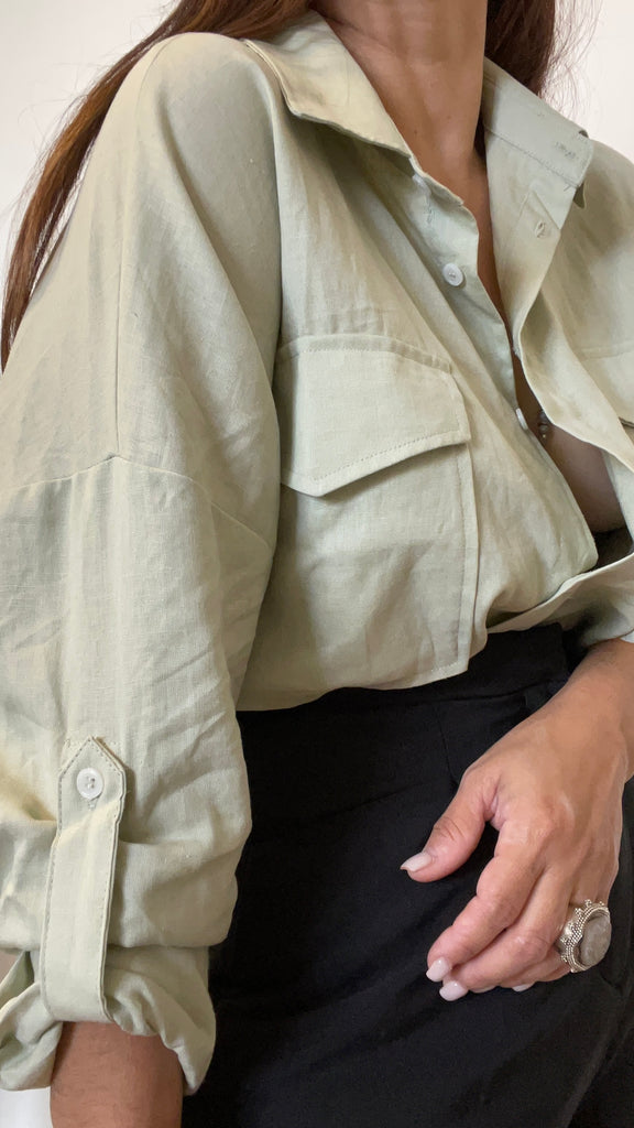 Sage Rolled-Up Sleeve Shirt