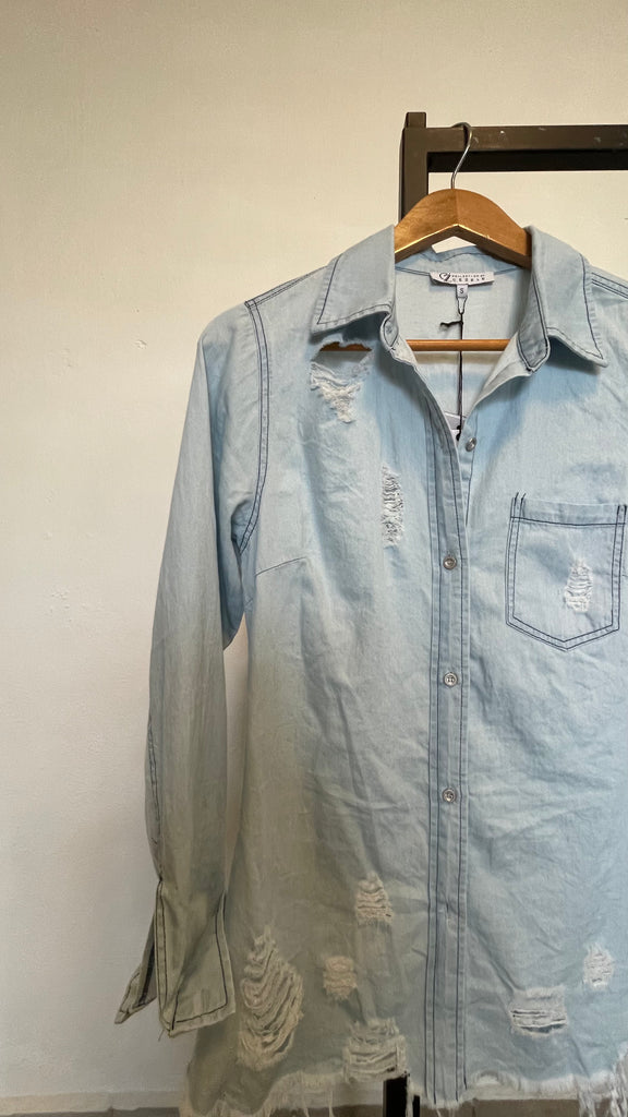 Medium Wash Denim Button Down Shirt
